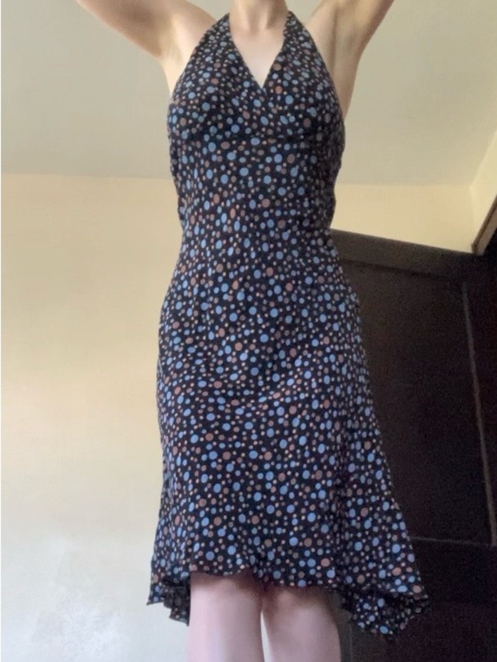 Vintage polka dot midi length halter dress